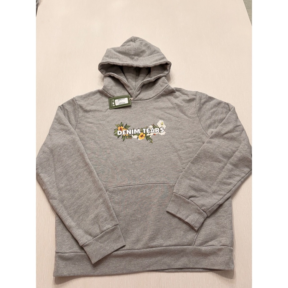 Denim Tears Floral Logo Hoodie Grey SS26THD1965 Mens Large New With Tags